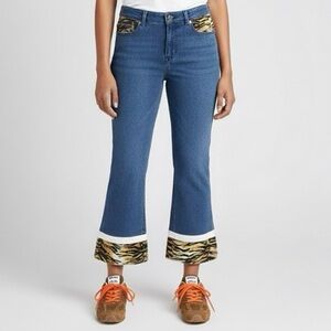 Vintage Y2K Guess Bootcut Cropped Jeans w/ Faux Fur Trim - 28"